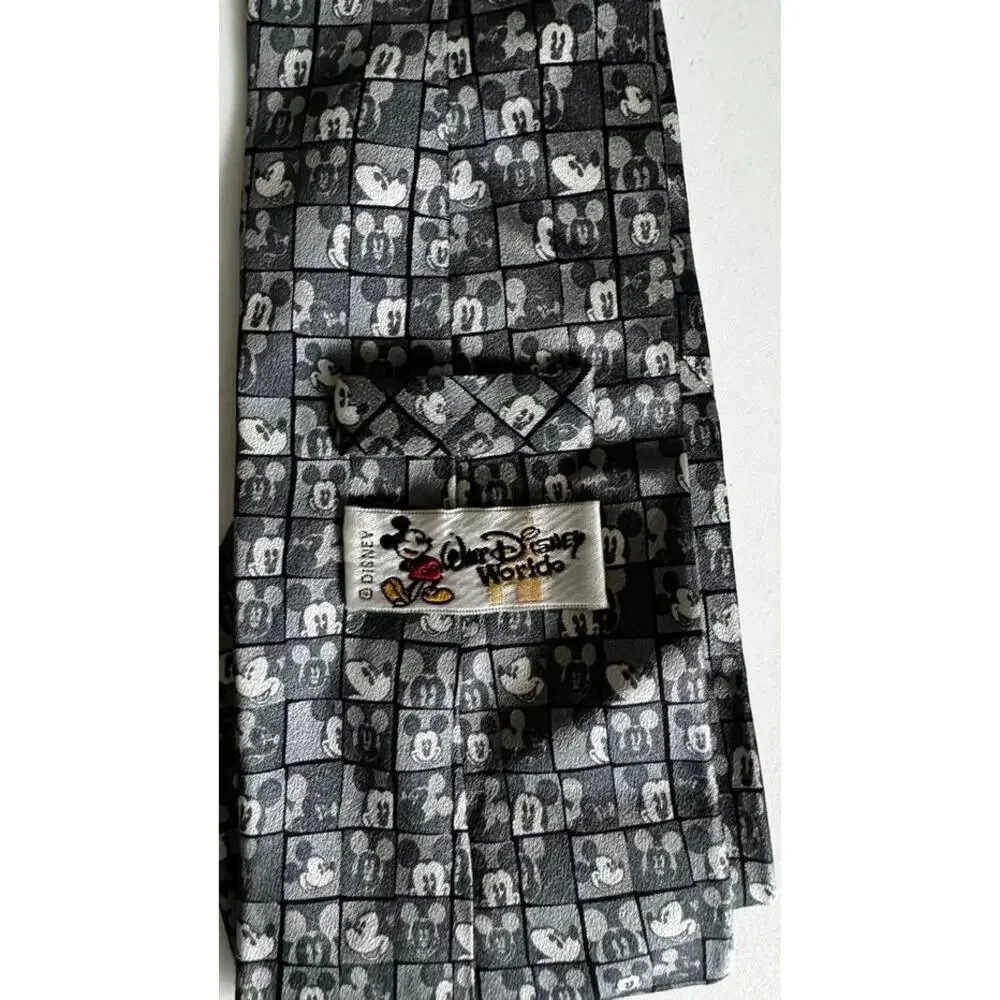 Disney Mickey Mouse Silk Tie Gray Mosaic Pattern WDW - 100% Silk Men’s Necktie